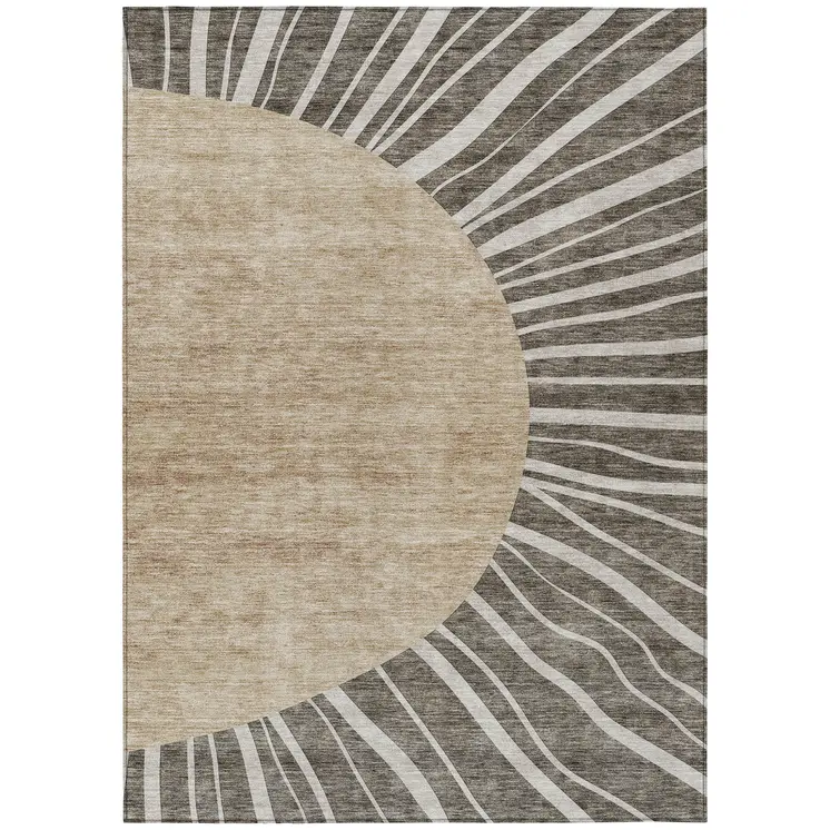 3' X 5' Chocolate Beige And Taupe Abstract Washable Indoor Outdoor Area Rug