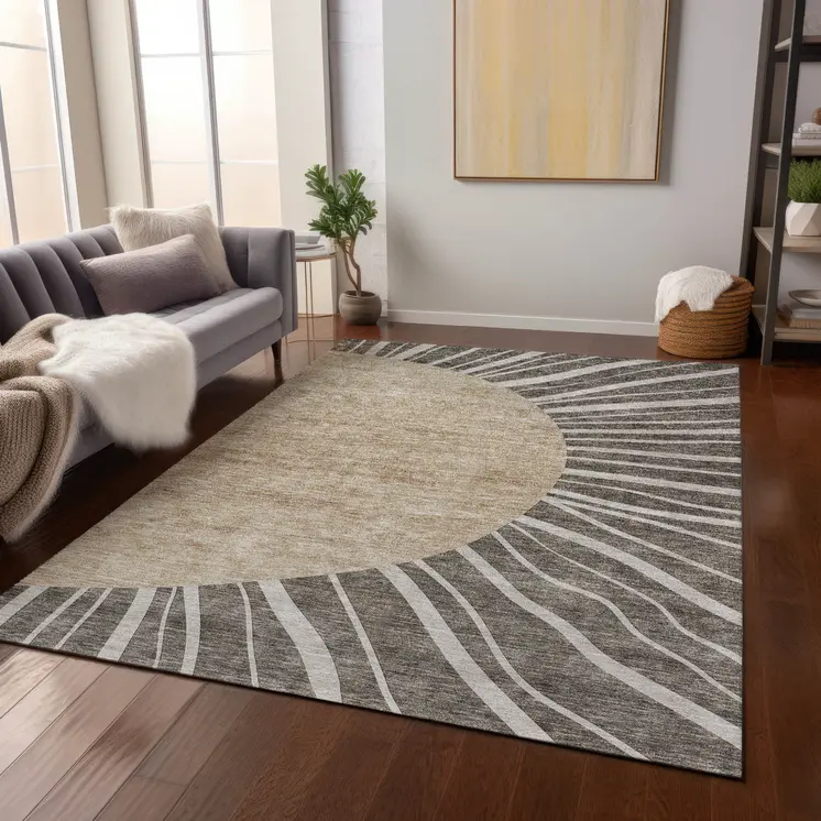 3' X 5' Chocolate Beige And Taupe Abstract Washable Indoor Outdoor Area Rug