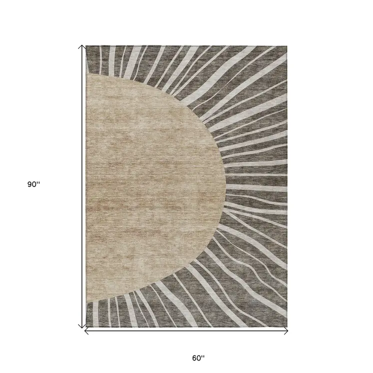5' X 8' Chocolate Beige And Taupe Abstract Washable Indoor Outdoor Area Rug