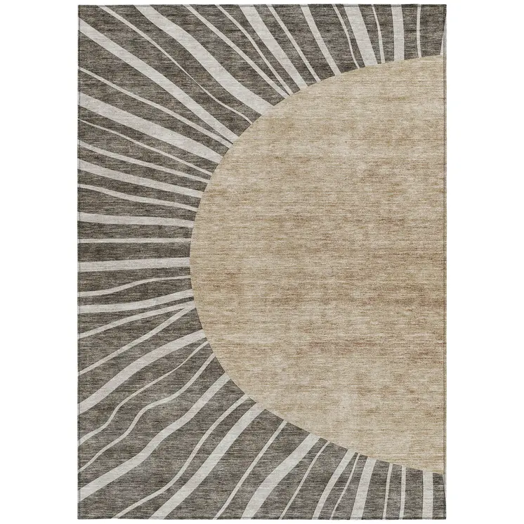 9' X 12' Chocolate Beige And Taupe Abstract Washable Indoor Outdoor Area Rug