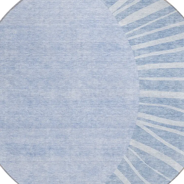 8' Denim Blue And Sky Blue Round Abstract Washable Indoor Outdoor Area Rug