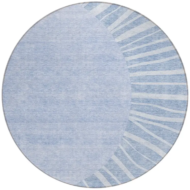 8' Denim Blue And Sky Blue Round Abstract Washable Indoor Outdoor Area Rug