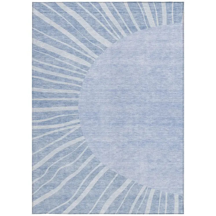 9' X 12' Denim Blue And Sky Blue Abstract Washable Indoor Outdoor Area Rug