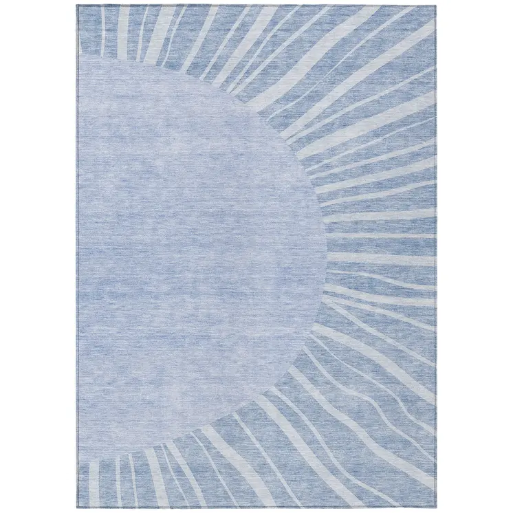 9' X 12' Denim Blue And Sky Blue Abstract Washable Indoor Outdoor Area Rug