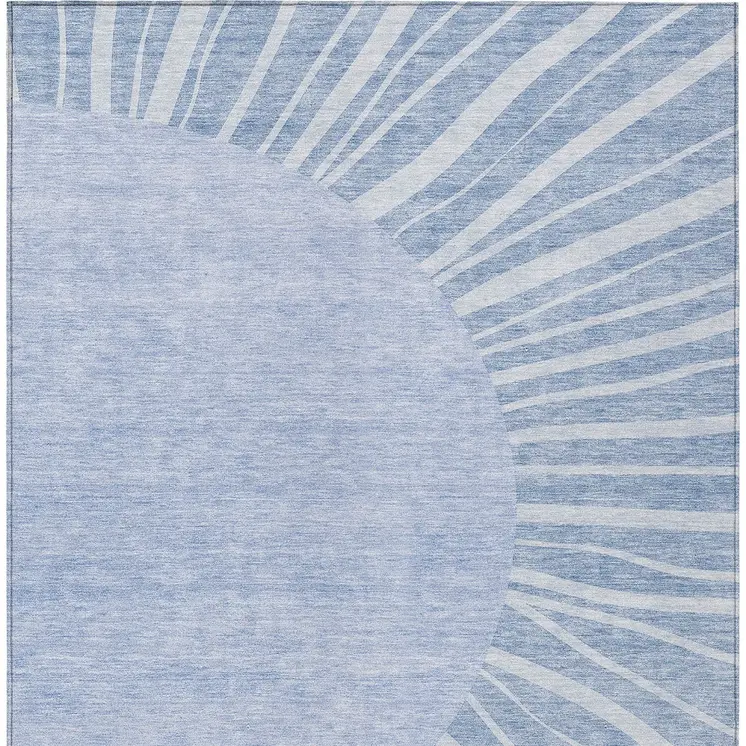 9' X 12' Denim Blue And Sky Blue Abstract Washable Indoor Outdoor Area Rug
