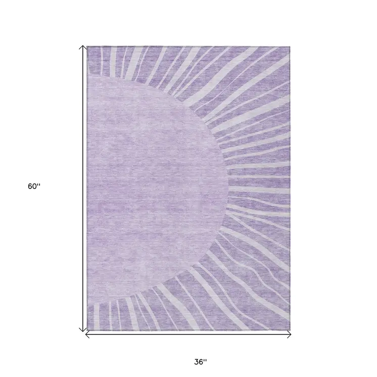 3' X 5' Lavender And Purple Abstract Washable Indoor Outdoor Area Rug