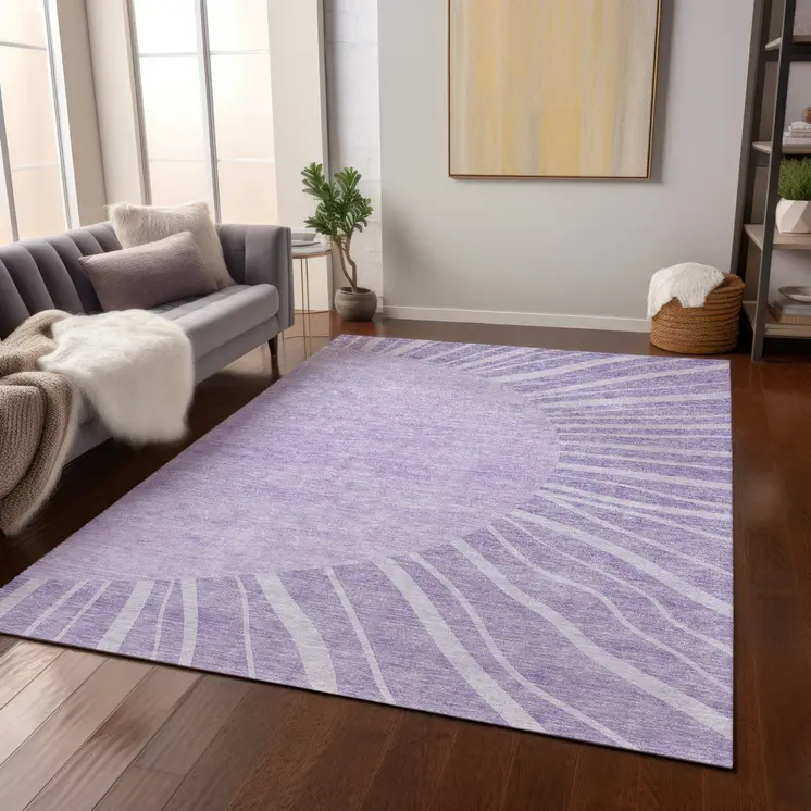 3' X 5' Lavender And Purple Abstract Washable Indoor Outdoor Area Rug