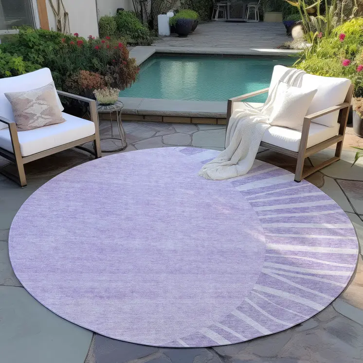 8' Lavender And Purple Round Abstract Washable Indoor Outdoor Area Rug