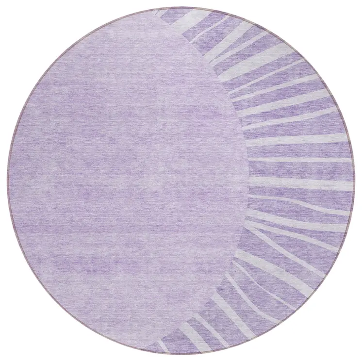 8' Lavender And Purple Round Abstract Washable Indoor Outdoor Area Rug