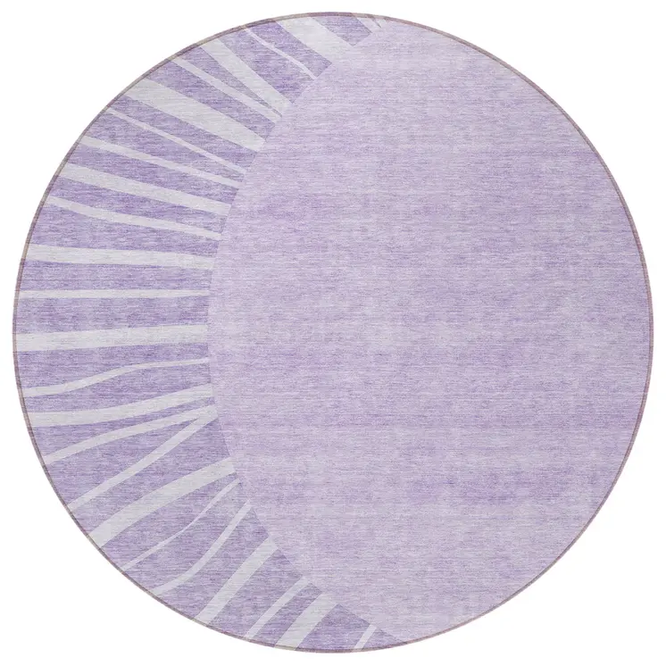 8' Lavender And Purple Round Abstract Washable Indoor Outdoor Area Rug