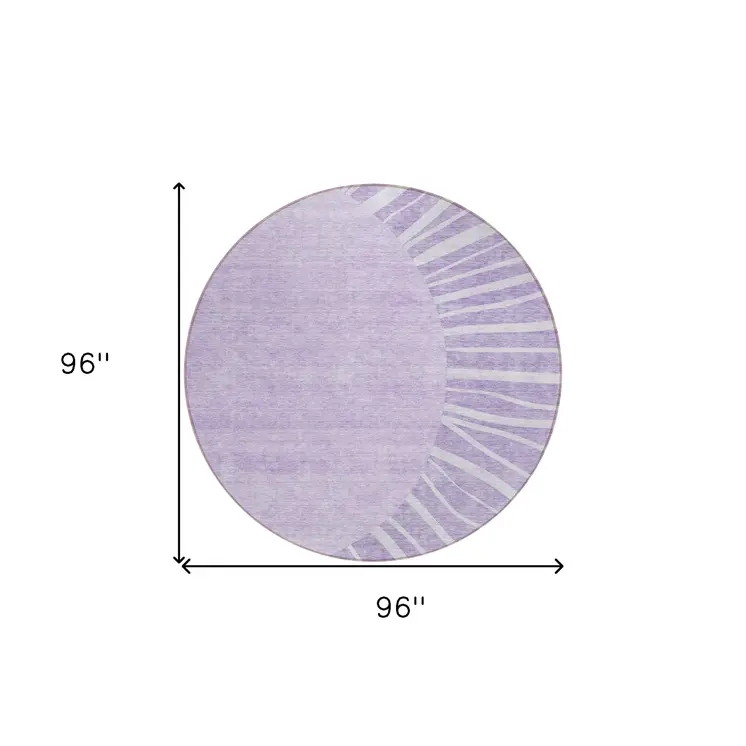 8' Lavender And Purple Round Abstract Washable Indoor Outdoor Area Rug