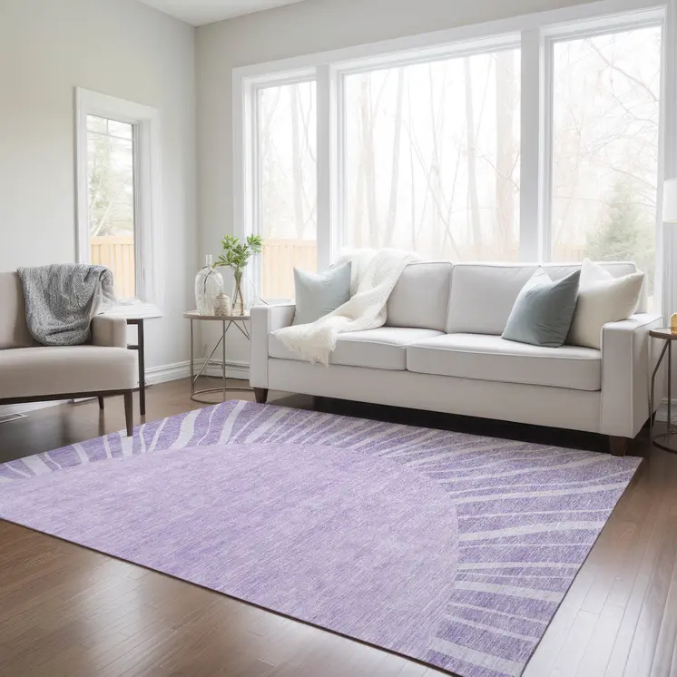 8' X 10' Lavender And Purple Abstract Washable Indoor Outdoor Area Rug
