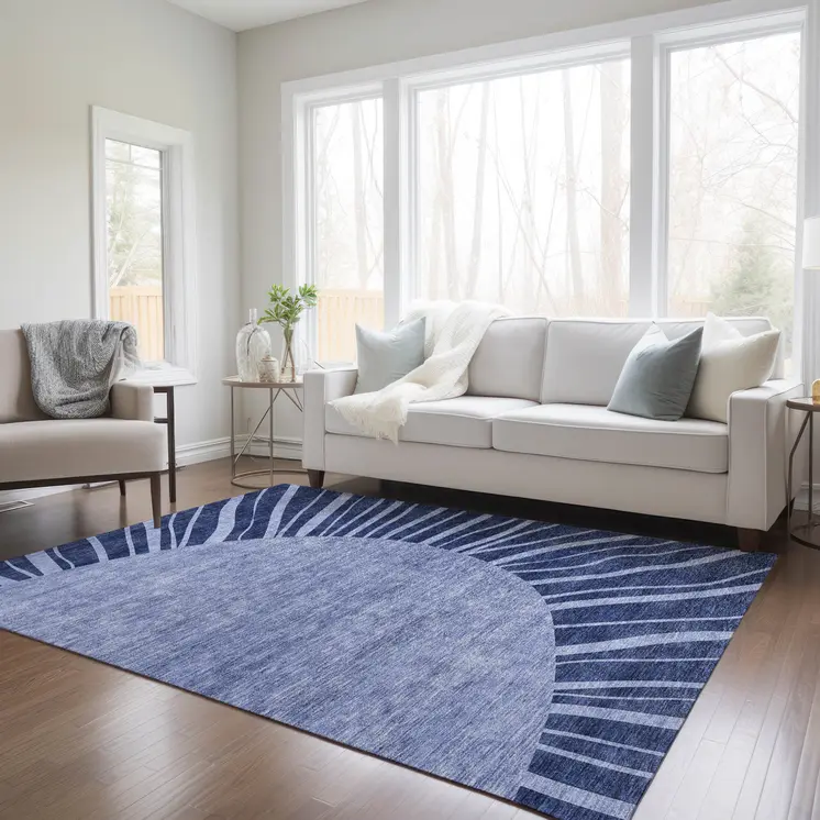 3' X 5' Navy Blue And Sky Blue Abstract Washable Indoor Outdoor Area Rug