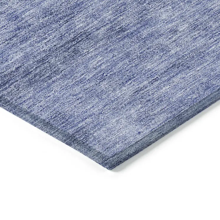 8' Navy Blue And Sky Blue Round Abstract Washable Indoor Outdoor Area Rug