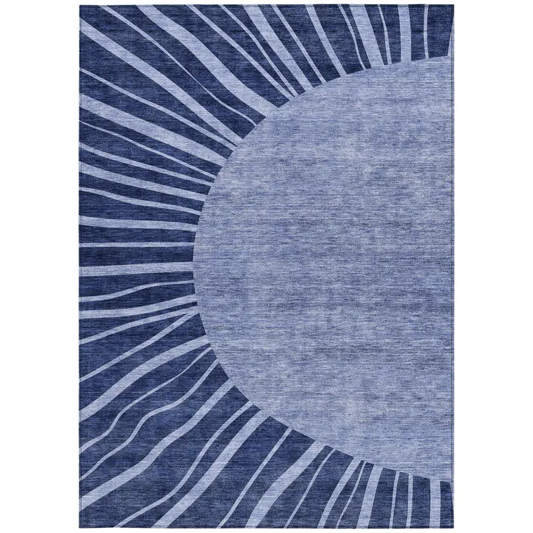 9' X 12' Navy Blue And Sky Blue Abstract Washable Indoor Outdoor Area Rug