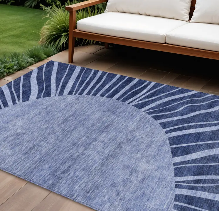9' X 12' Navy Blue And Sky Blue Abstract Washable Indoor Outdoor Area Rug