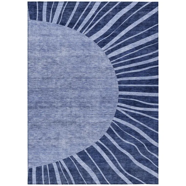 9' X 12' Navy Blue And Sky Blue Abstract Washable Indoor Outdoor Area Rug