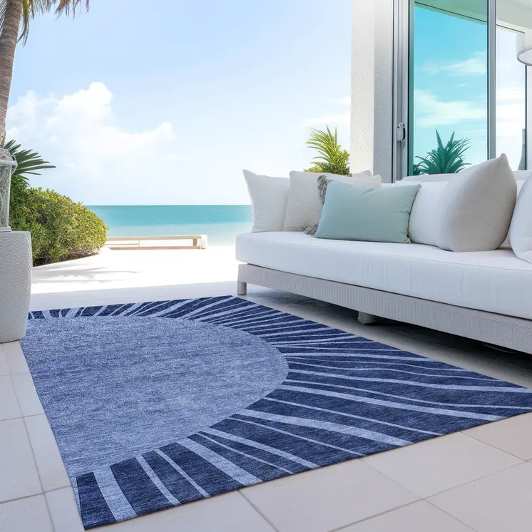 10' X 14' Navy Blue And Sky Blue Abstract Washable Indoor Outdoor Area Rug
