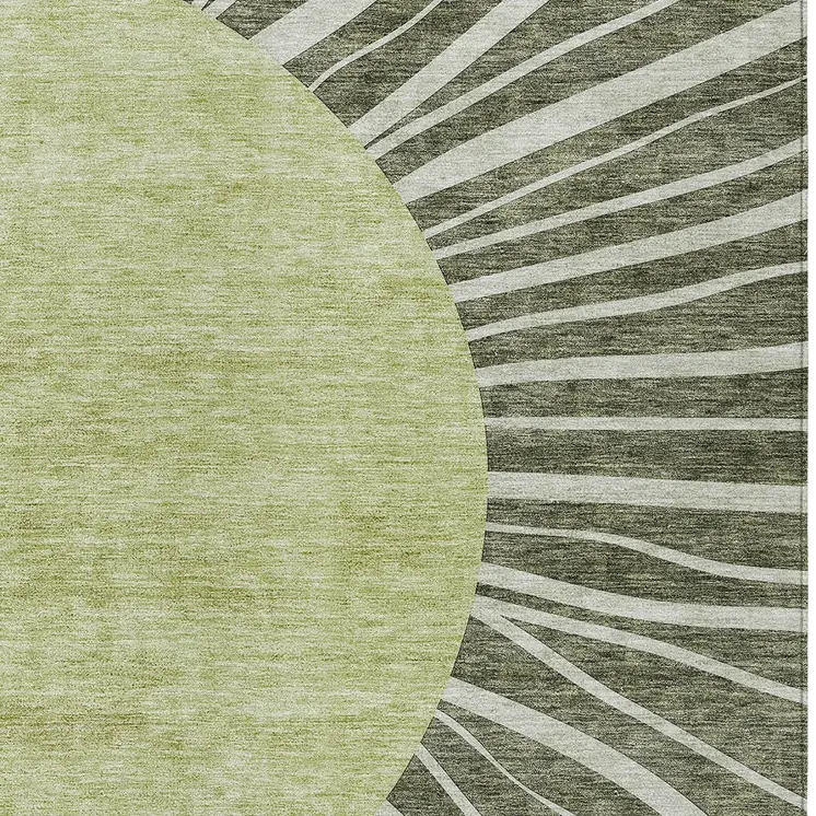 3' X 5' Olive Green And Artichoke Green Abstract Washable Indoor Outdoor Area Rug