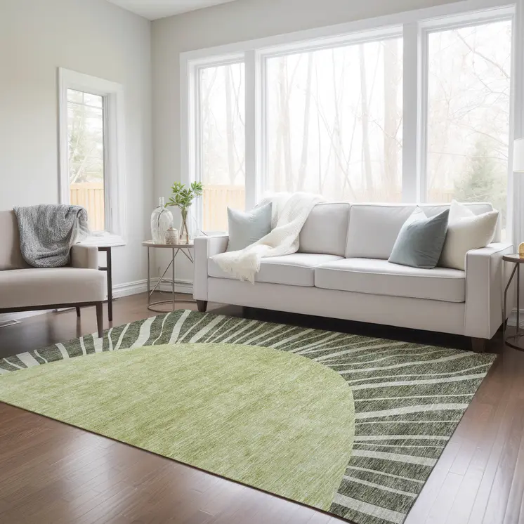 3' X 5' Olive Green And Artichoke Green Abstract Washable Indoor Outdoor Area Rug