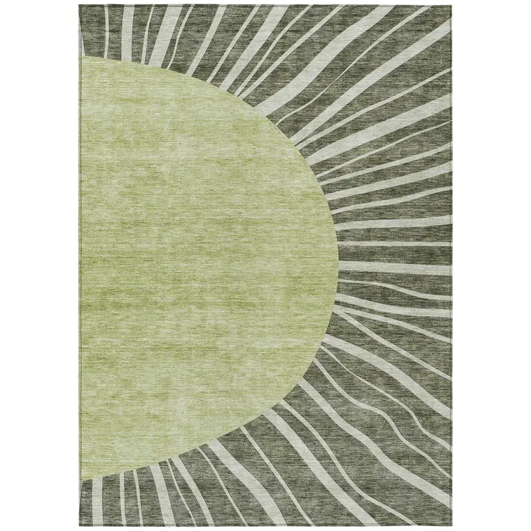 5' X 8' Olive Green And Artichoke Green Abstract Washable Indoor Outdoor Area Rug