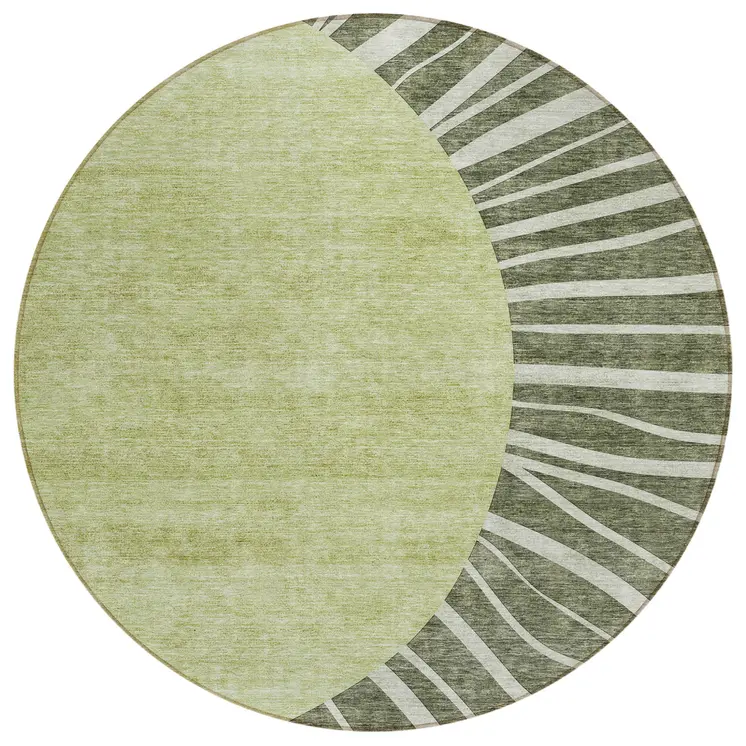 8' Olive Green And Artichoke Green Round Abstract Washable Indoor Outdoor Area Rug