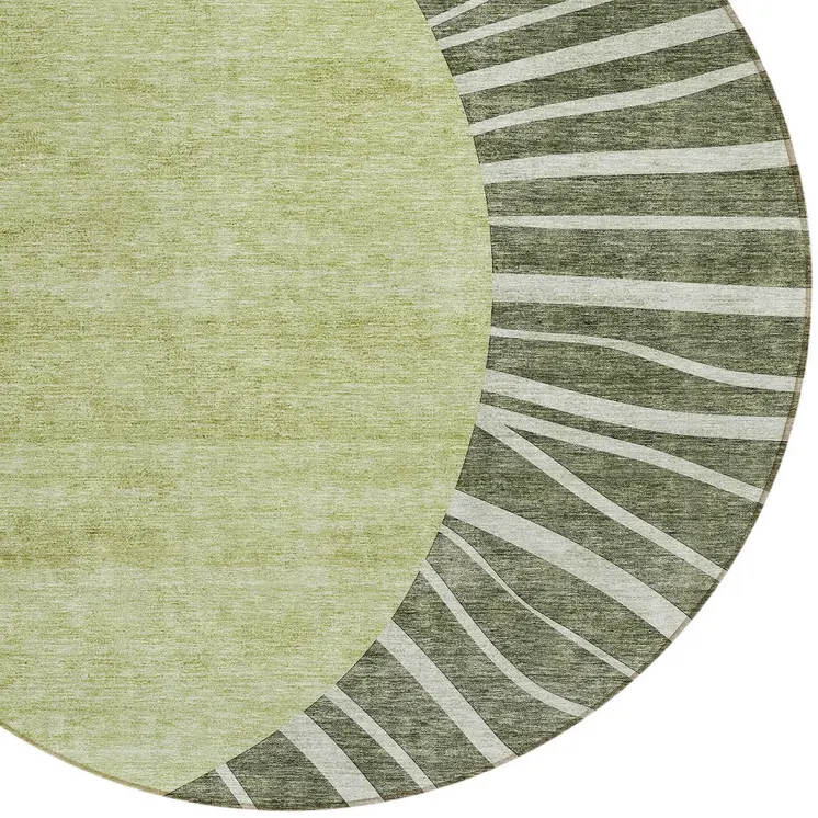 8' Olive Green And Artichoke Green Round Abstract Washable Indoor Outdoor Area Rug