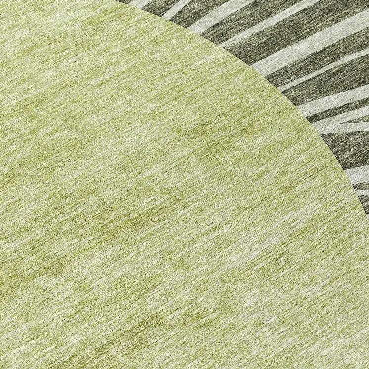 8' Olive Green And Artichoke Green Round Abstract Washable Indoor Outdoor Area Rug