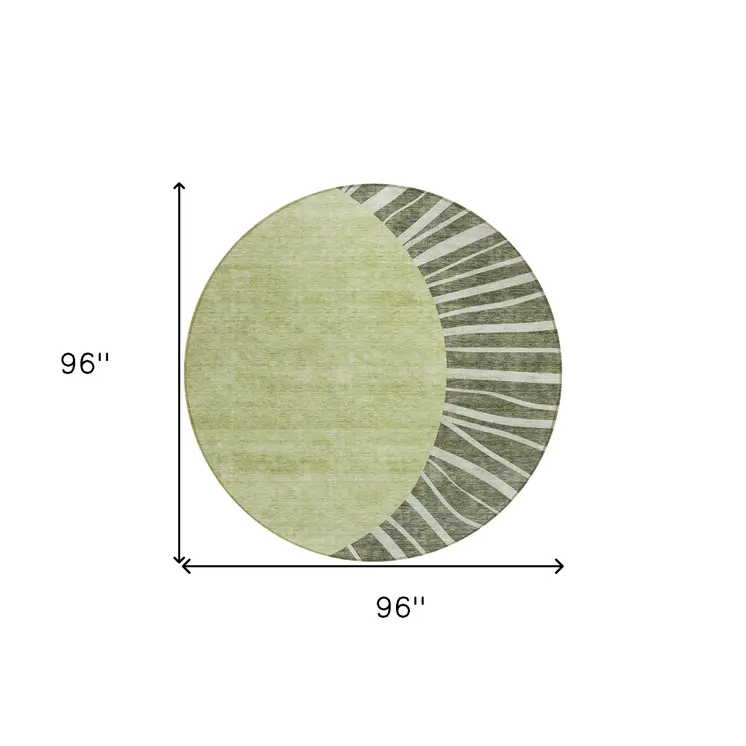 8' Olive Green And Artichoke Green Round Abstract Washable Indoor Outdoor Area Rug