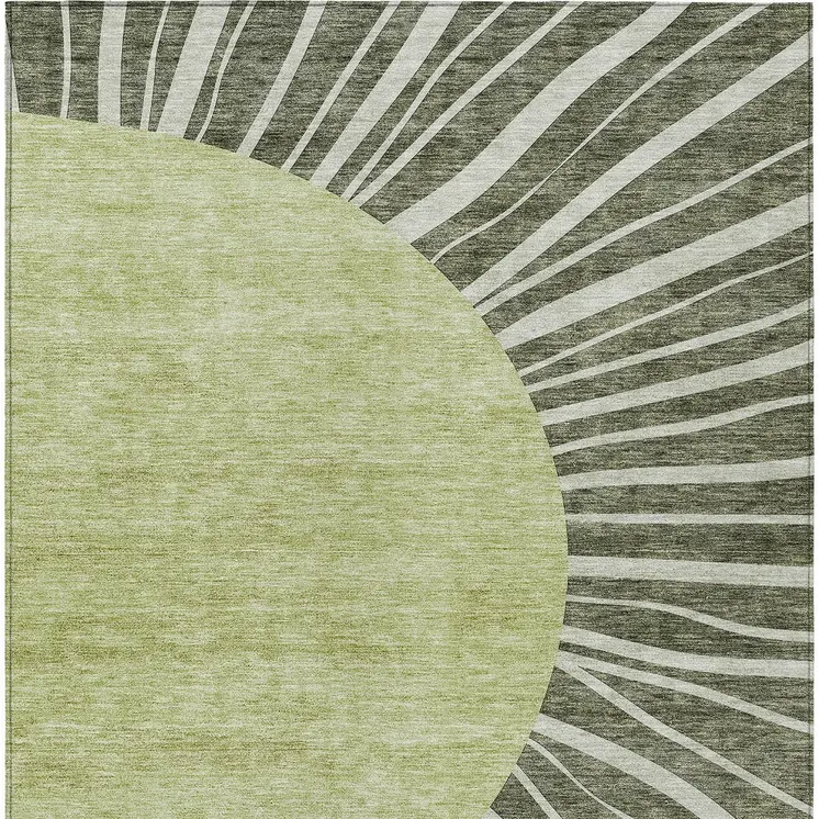 9' X 12' Olive Green And Artichoke Green Abstract Washable Indoor Outdoor Area Rug