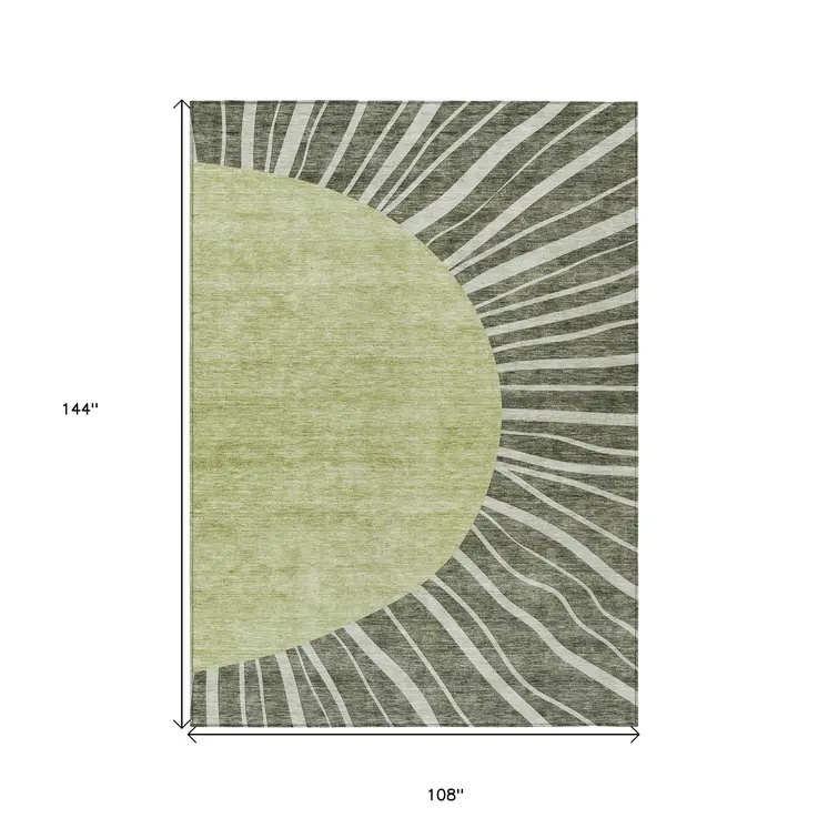 9' X 12' Olive Green And Artichoke Green Abstract Washable Indoor Outdoor Area Rug