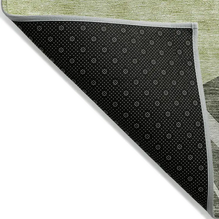 9' X 12' Olive Green And Artichoke Green Abstract Washable Indoor Outdoor Area Rug