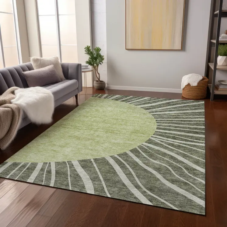 9' X 12' Olive Green And Artichoke Green Abstract Washable Indoor Outdoor Area Rug