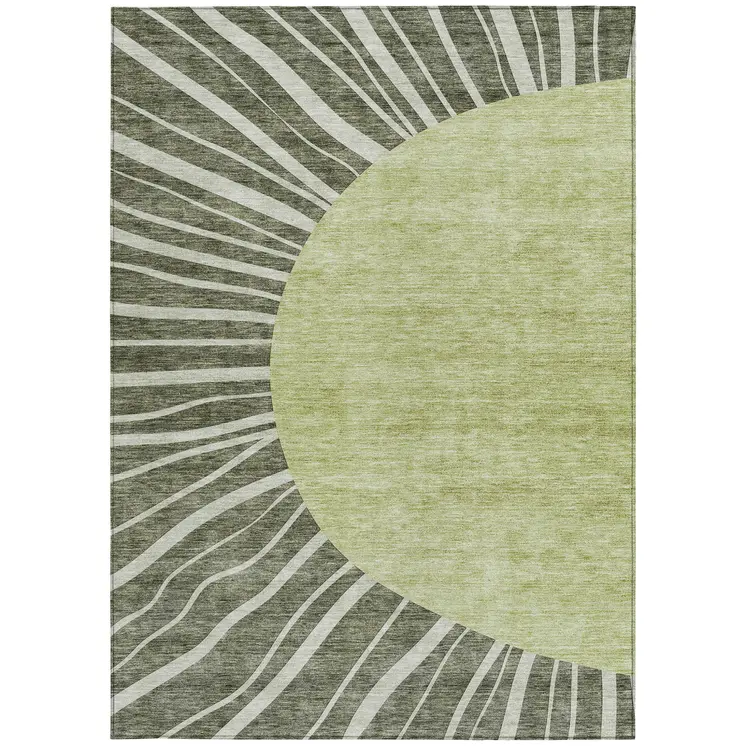 10' X 14' Olive Green And Artichoke Green Abstract Washable Indoor Outdoor Area Rug