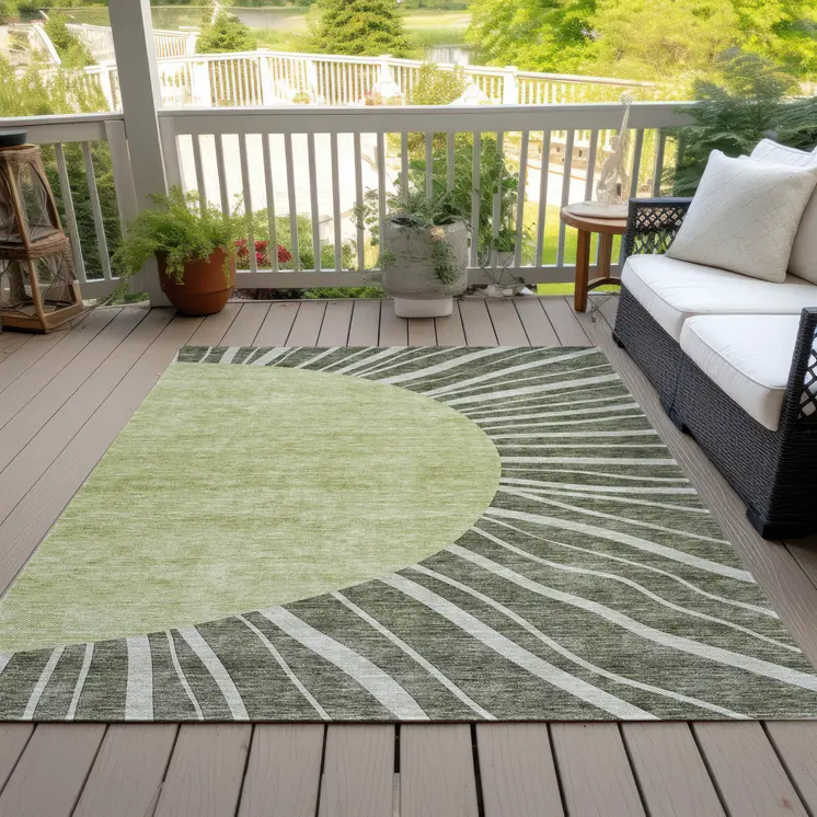10' X 14' Olive Green And Artichoke Green Abstract Washable Indoor Outdoor Area Rug