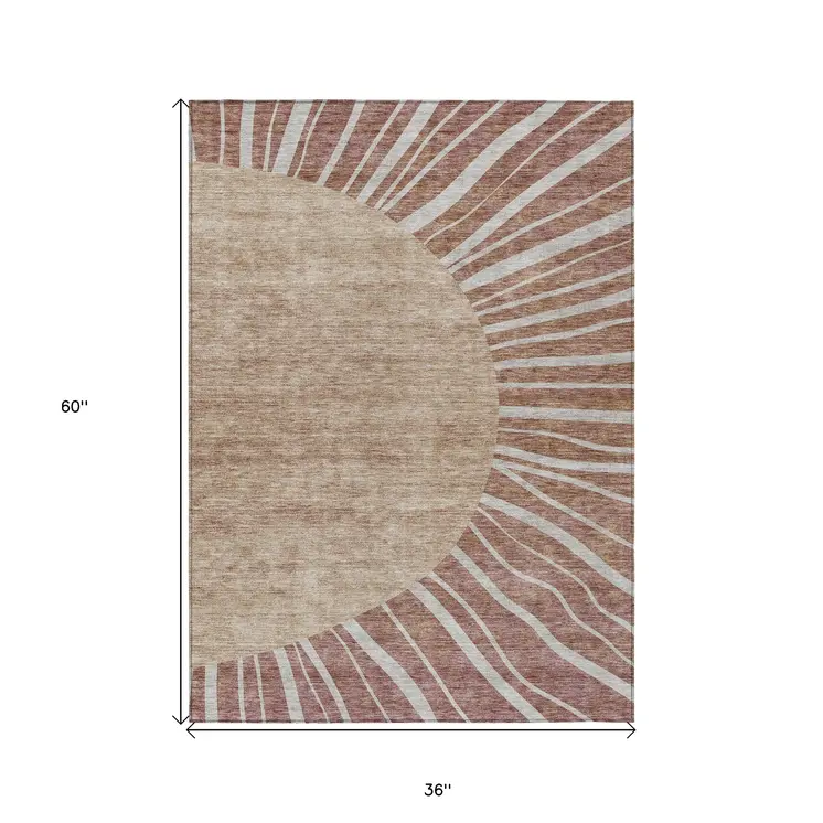 3' X 5' Orange Copper And Terra Cotta Abstract Washable Indoor Outdoor Area Rug