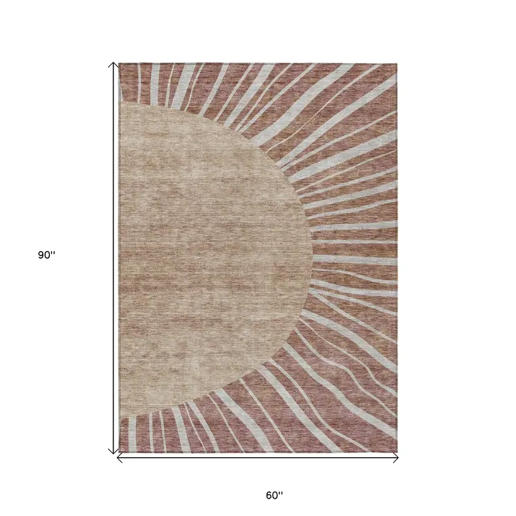 5' X 8' Orange Copper And Terra Cotta Abstract Washable Indoor Outdoor Area Rug