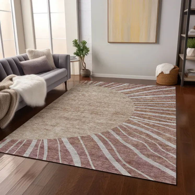5' X 8' Orange Copper And Terra Cotta Abstract Washable Indoor Outdoor Area Rug