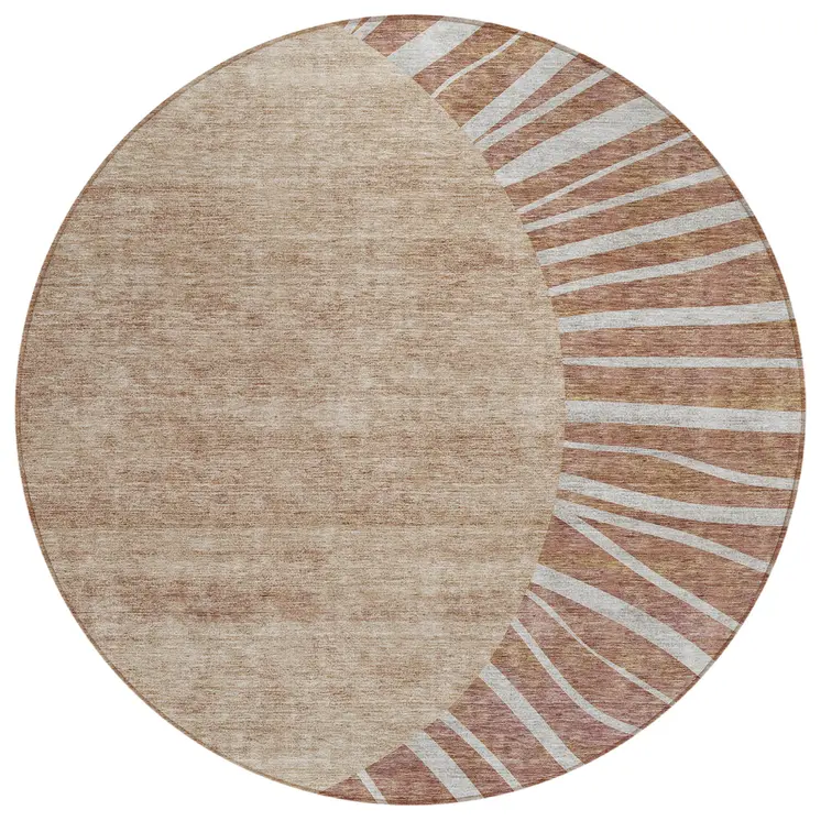 8' Orange Copper And Terra Cotta Round Abstract Washable Indoor Outdoor Area Rug