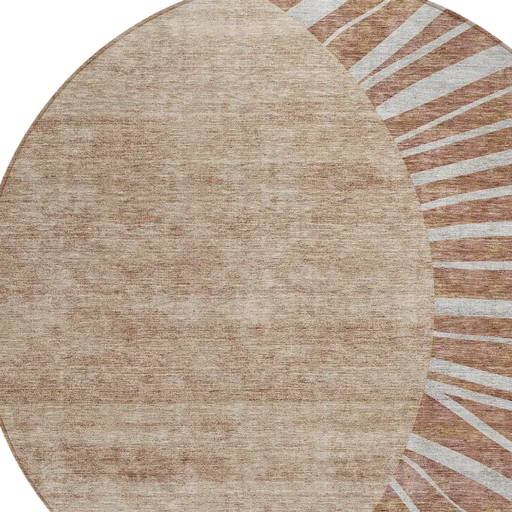 8' Orange Copper And Terra Cotta Round Abstract Washable Indoor Outdoor Area Rug
