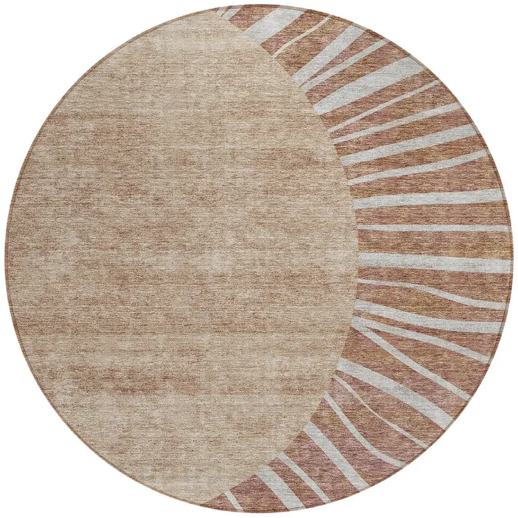 8' Orange Copper And Terra Cotta Round Abstract Washable Indoor Outdoor Area Rug