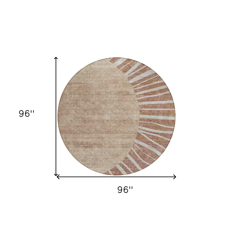 8' Orange Copper And Terra Cotta Round Abstract Washable Indoor Outdoor Area Rug
