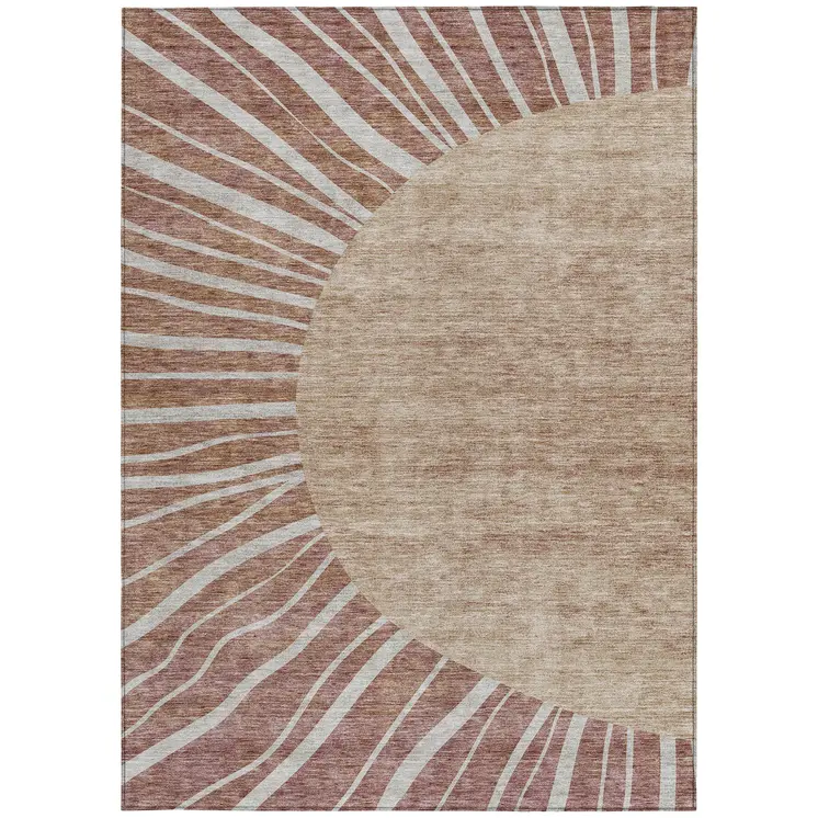 9' X 12' Orange Copper And Terra Cotta Abstract Washable Indoor Outdoor Area Rug