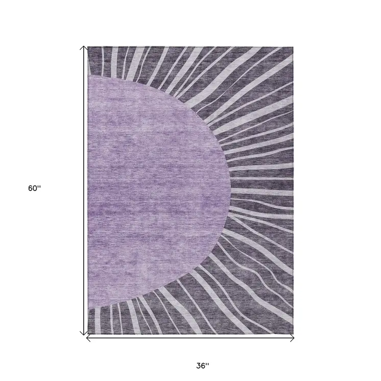 3' X 5' Purple Eggplant And Lavender Abstract Washable Indoor Outdoor Area Rug