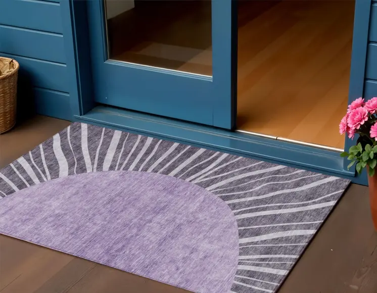 3' X 5' Purple Eggplant And Lavender Abstract Washable Indoor Outdoor Area Rug