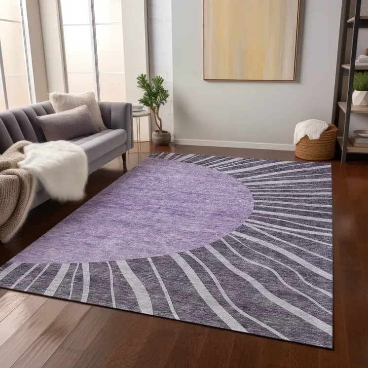 3' X 5' Purple Eggplant And Lavender Abstract Washable Indoor Outdoor Area Rug