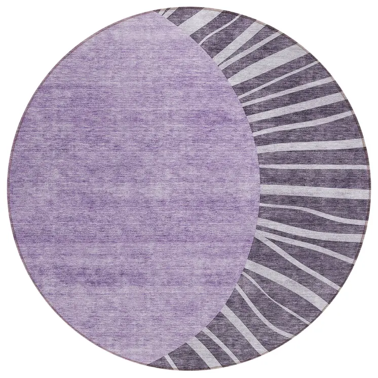 8' Purple Eggplant And Lavender Round Abstract Washable Indoor Outdoor Area Rug