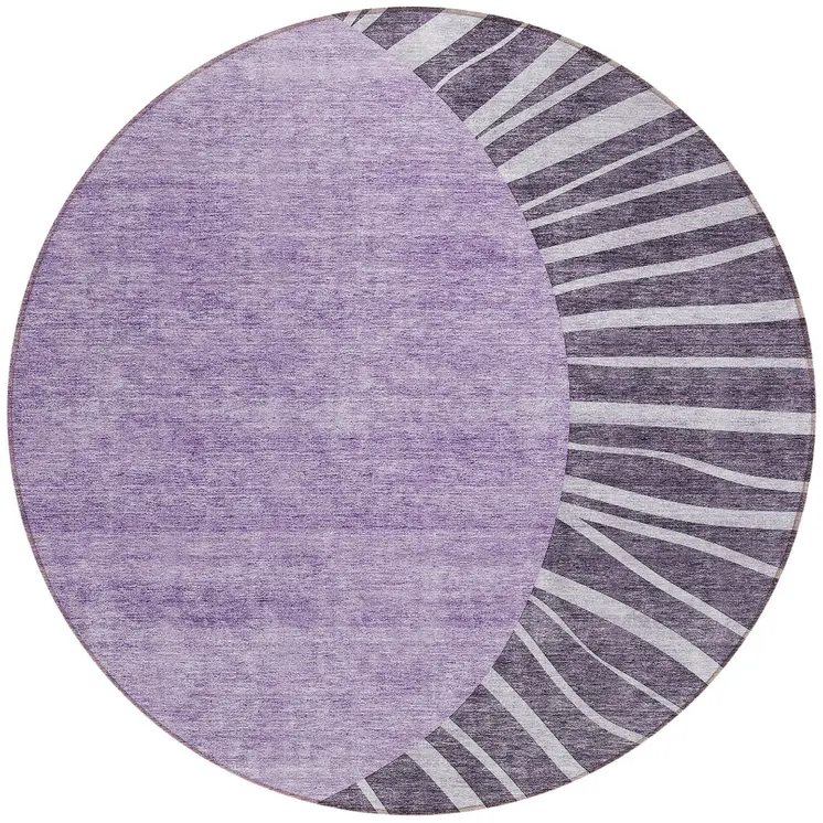 8' Purple Eggplant And Lavender Round Abstract Washable Indoor Outdoor Area Rug