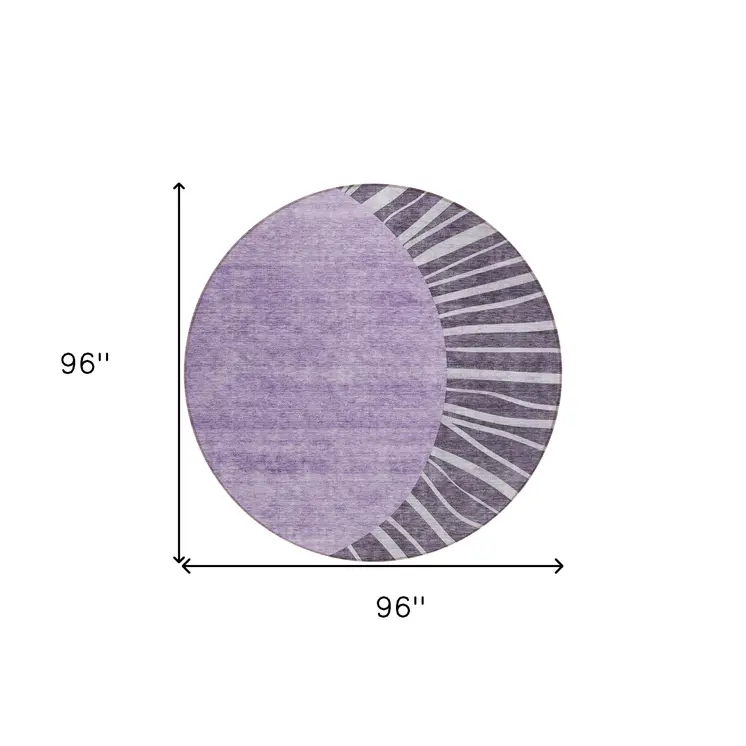 8' Purple Eggplant And Lavender Round Abstract Washable Indoor Outdoor Area Rug