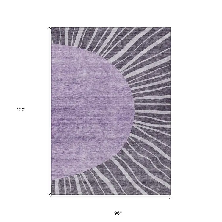 8' X 10' Purple Eggplant And Lavender Abstract Washable Indoor Outdoor Area Rug